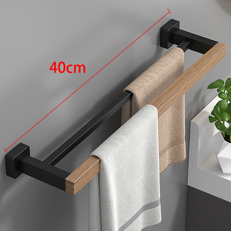 Estante de accesorios para el baño, accesorios de baño de madera negra, toallero montado en la pared, toallero, escobilla de baño, ganchos para toallas, soporte de papel: Rojo