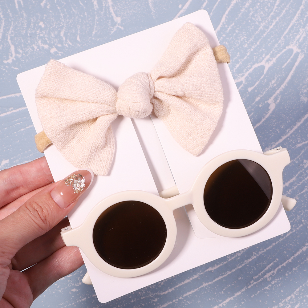 Conjunto de 2/3 uds. De lazos para bebé, diadema de dibujos animados, gafas de sol, accesorios de fotografía de playa para niñas, cintas para el pelo para niños pequeños, accesorios para el cabello para niños: Blanco