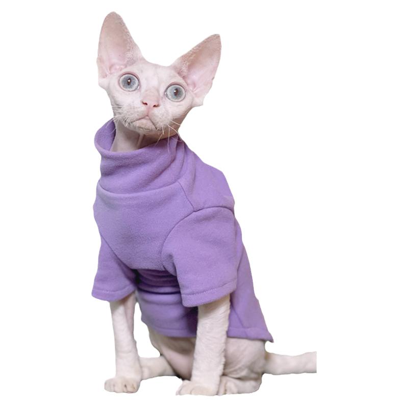 STOCK CLEAN Sphynx Cat Clothes Thick Baby Soft Cotton Hairless Cat Clothes Kitten Clothes for Cornish,Devon, Peterbald, KnnisCat: Purple / XXXL