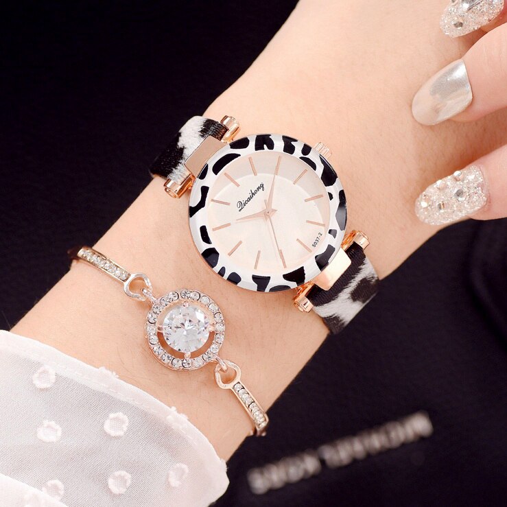 Kvinder ure billige leopard print læder dame armbånd ur casual quartz armbåndsure ur relogio feminino: Grå tilføje armbånd