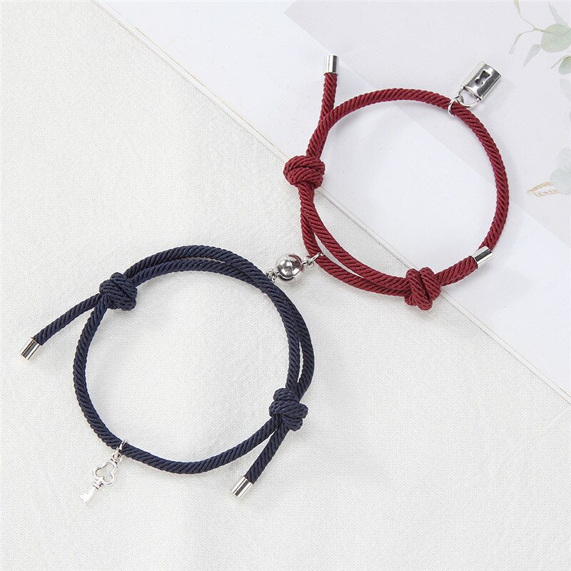 Mode Key Lock Metaallegering Paar Armband Magneet Attractie Beste Vriend Verstelbare Touw Armbanden Voor Vrouwen Mannen Sieraden: H