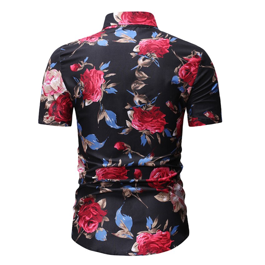 Blomster herre skjorter kortermet bluse uformelt strandskjorte sommer skrive ut skjorter menn hawaiiansk skjorte herre sommerskjorte svart