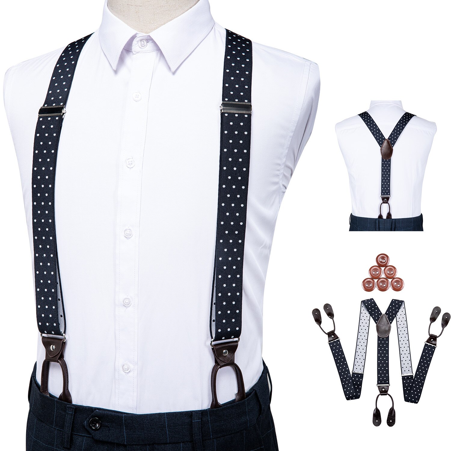 Bretels Voor Mannen Lederen Getrimd Knop End Elastische Smoking Y Terug Verstelbare Heren Mode Bretels Broek Bretels Bruin Dibangu