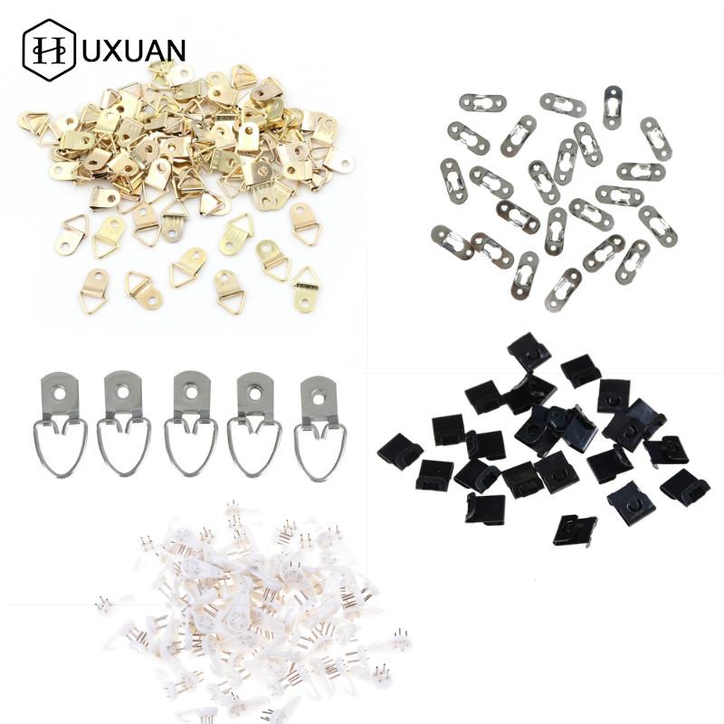 10/20/100pcs Golden Sliver D-Ring Hanging Picture Oil Painting Mirror Frame Hooks Hangers