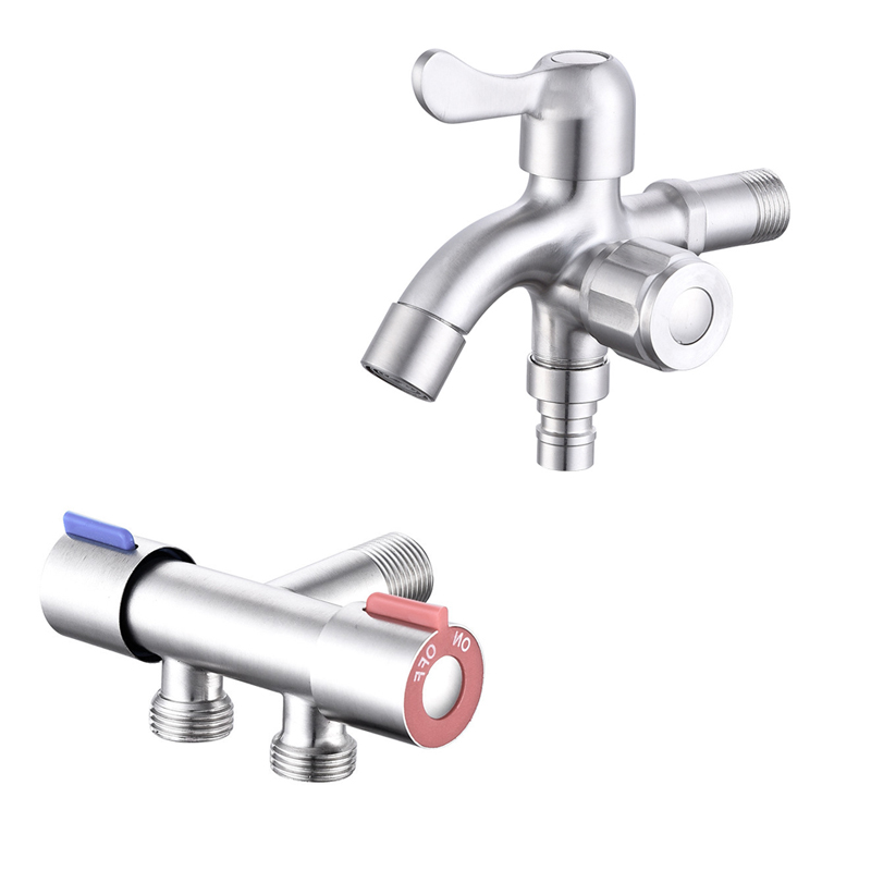 Stainless Steel Double Outlet Triangle Valve Faucet G1/2 Thread Angle Valve Filler Diverter Bathtub Valve Washing Machine Faucet