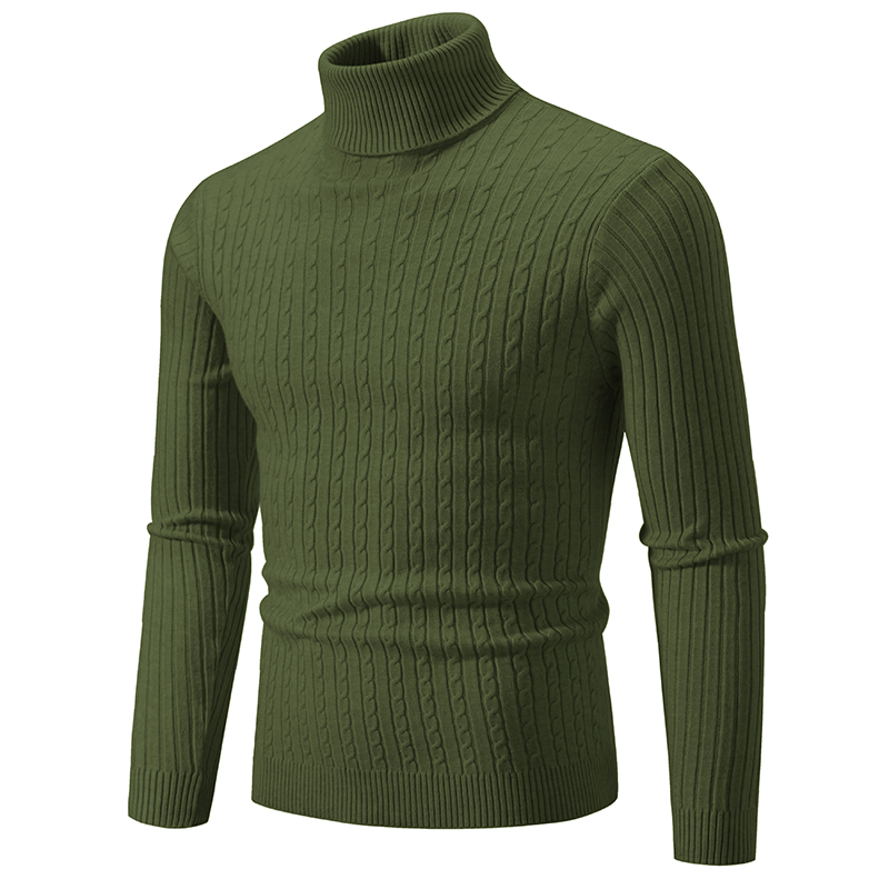 Herregenser med høy hals ensfarget pullover strikket varm avslappet polokrage joggetøy ull herre vinter utendørs topper: M / Klar