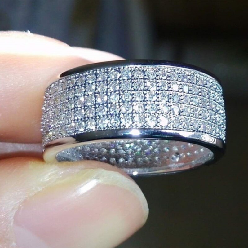 chaude classique complet AAA blanc Zircon anneaux de mariage pour les femmes de luxe argent plaqué femme mariée bijoux fiançailles fête