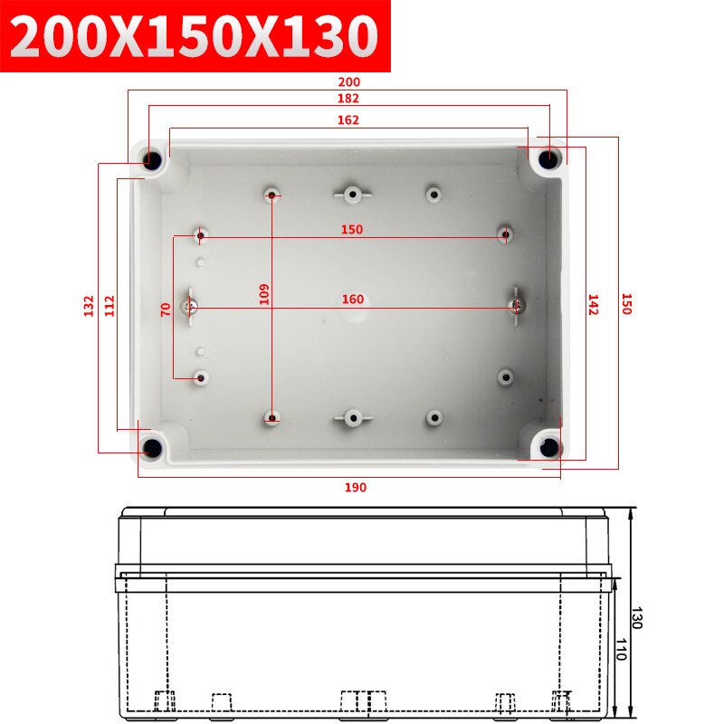 Wodoodporna plastikowa obudowa elektroniczna obudowa oprzyrządowania ip67 projekt elektryczne pudełko projektowe ABS zewnętrzna skrzynka przyłączeniowa obudowa: 200x150x130mm