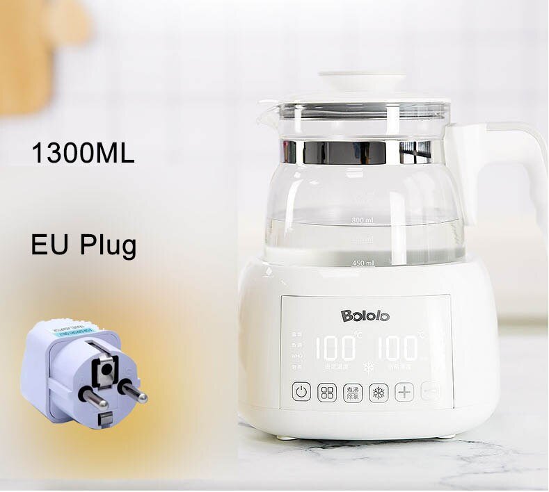 Bololo Electric Kettle Health Pot Baby Smart Milk Thermostat Constant Temperature Water Warmer Tea Maker Thicker Glass Light: 1300ml EU PLUG