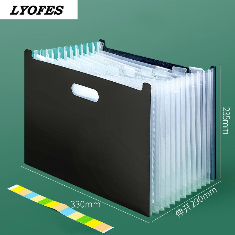High Capacity A4 File Folder School Document Organiser Envelopes Desk Storage Student Paper Expanding Office Receipt: B-black