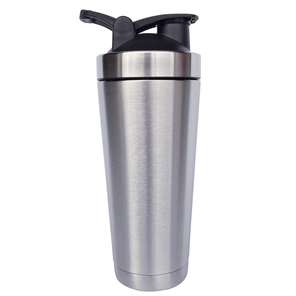 Shake glass to prevent leakage Stainless Steel Sport Water Bottle Protein Milkshake Shaker Cup + Shaking Ball: L