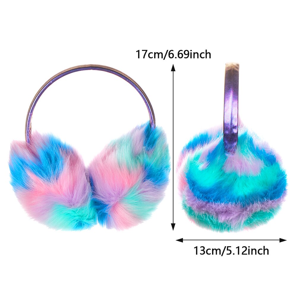 1Pc Winter Warm Faux Fur Earmuffs Cute Rainbow Earflap Plush Earmuff for Girls Ladies Women Hairbands Anti-Windshield Ear Muffs