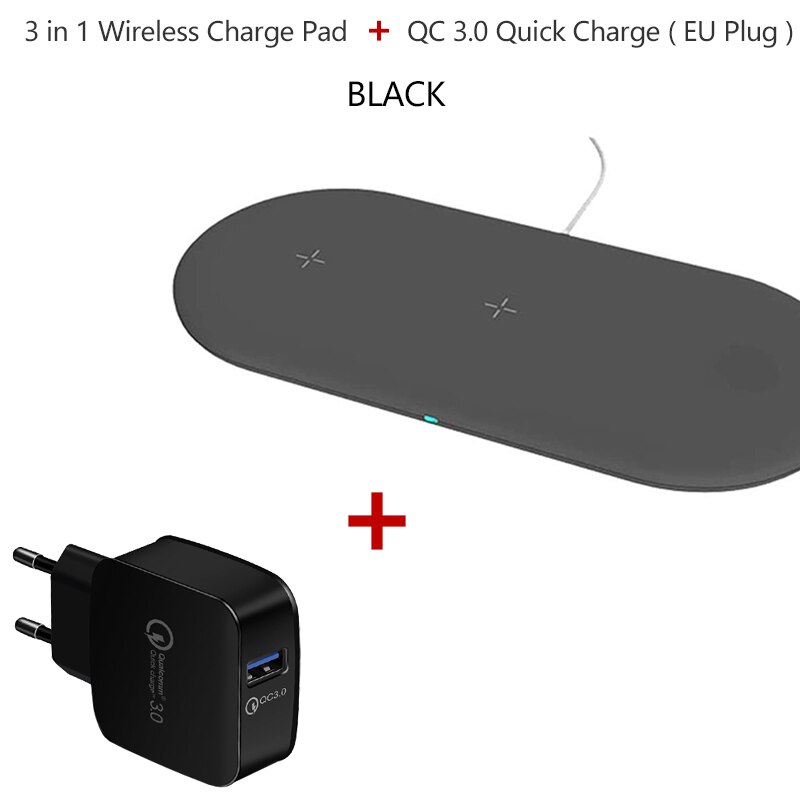 Qi Draadloze Opladen Pad 10W Quick Charge Voor Iphone 11 Pro Xs Max Usb Draadloze Horloge Oplader Voor Apple iwatch 2 3 4 5 Ipods Pro: QC3.0 Charge Black