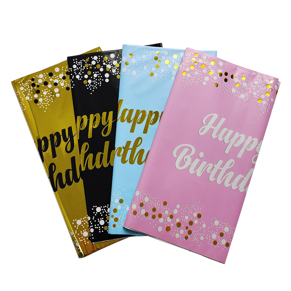 Toalha de mesa descartável feliz aniversário, pano de mesa retangular, Wipe Table Cover for Birthday Party, Baby Shower Decor, Dot and Star Impresso