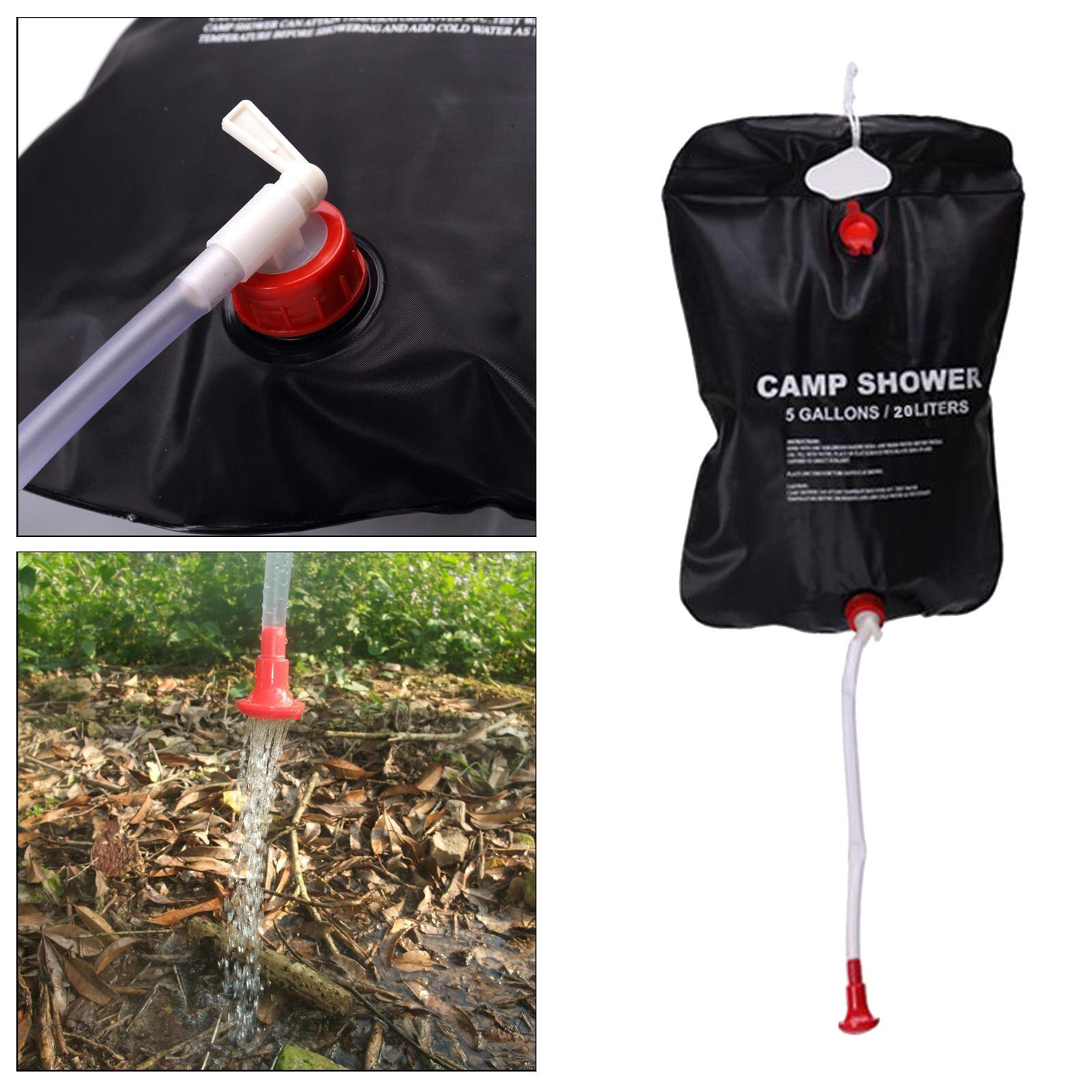 Sac de douche de Camping solaire en PVC, 20l avec tuyau amovible, pliable, pour l&#39;extérieur