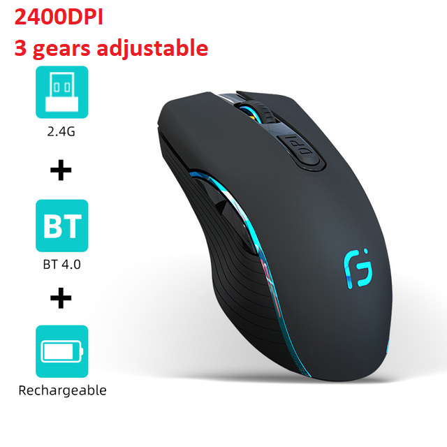 VicTsing-ratón inalámbrico X9 2,4G, accesorio con Bluetooth 5,0, recargable, 4000DPI, ajustable, ultrafino, silencioso, ergonómico, para ordenador portátil y PC: 2400DPI Black