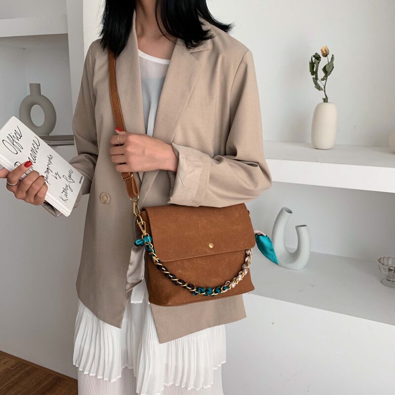 All-match solid color handbag exquisite shopping bag retro casual lady handbag college style one-shoulder diagonal bag