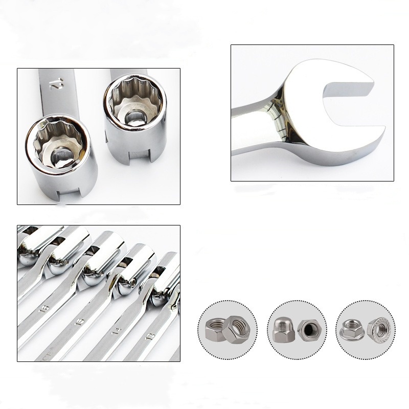 Herramienta de llave de tubo giratoria de doble extremo, juego de enchufes de actividad, herramientas, llave de tubo Flexible de cabeza giratoria métrica, herramienta de acero CRV