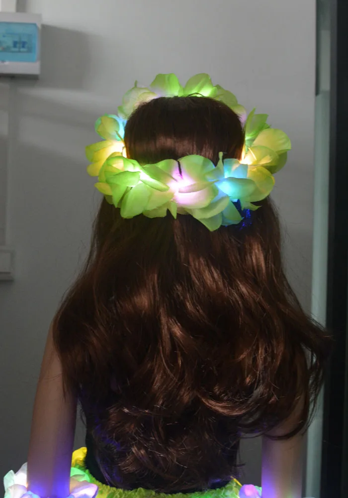 Women Girl Glow Party LED Hawaiian Lei Headband Light Up Flower Ribbon Crown Birthday Wedding Festival: Chocolate