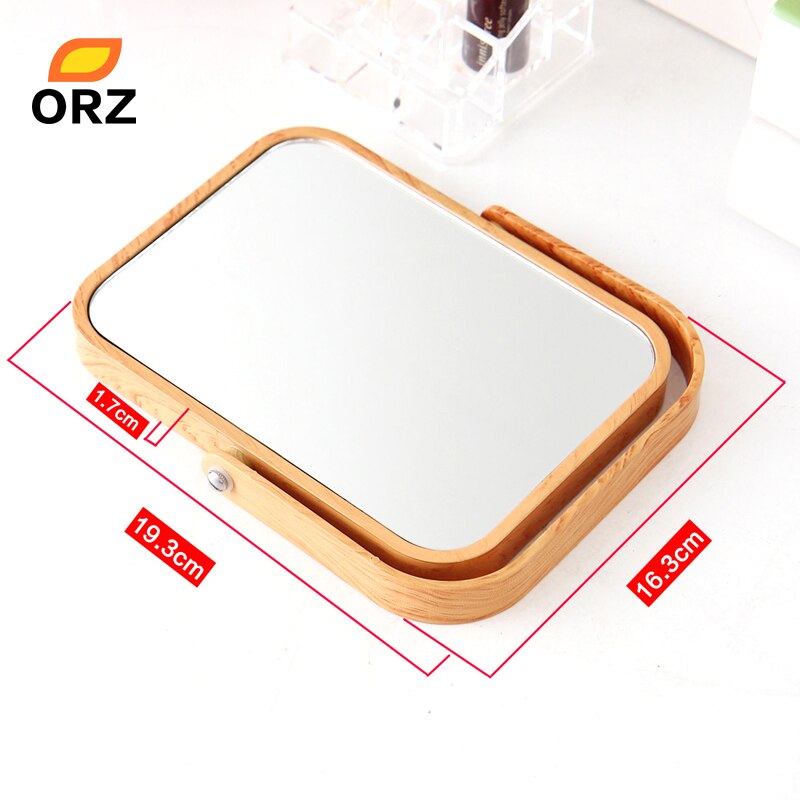 ORZ Table Makeup Round Mirror Two-sided Mirror Wood Grain Rose Gold Bathroom Cosmetic Magnifying Mirror: wood color