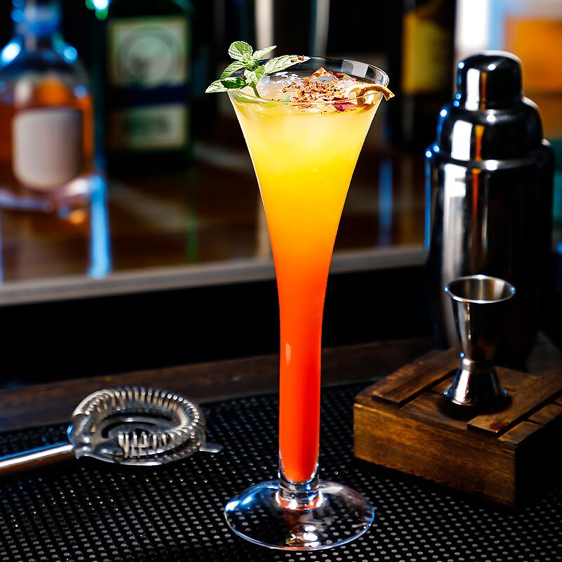 Champagne Trumpet Flute Martini Glass Elegantly Hand Blown, Cocktail Glass