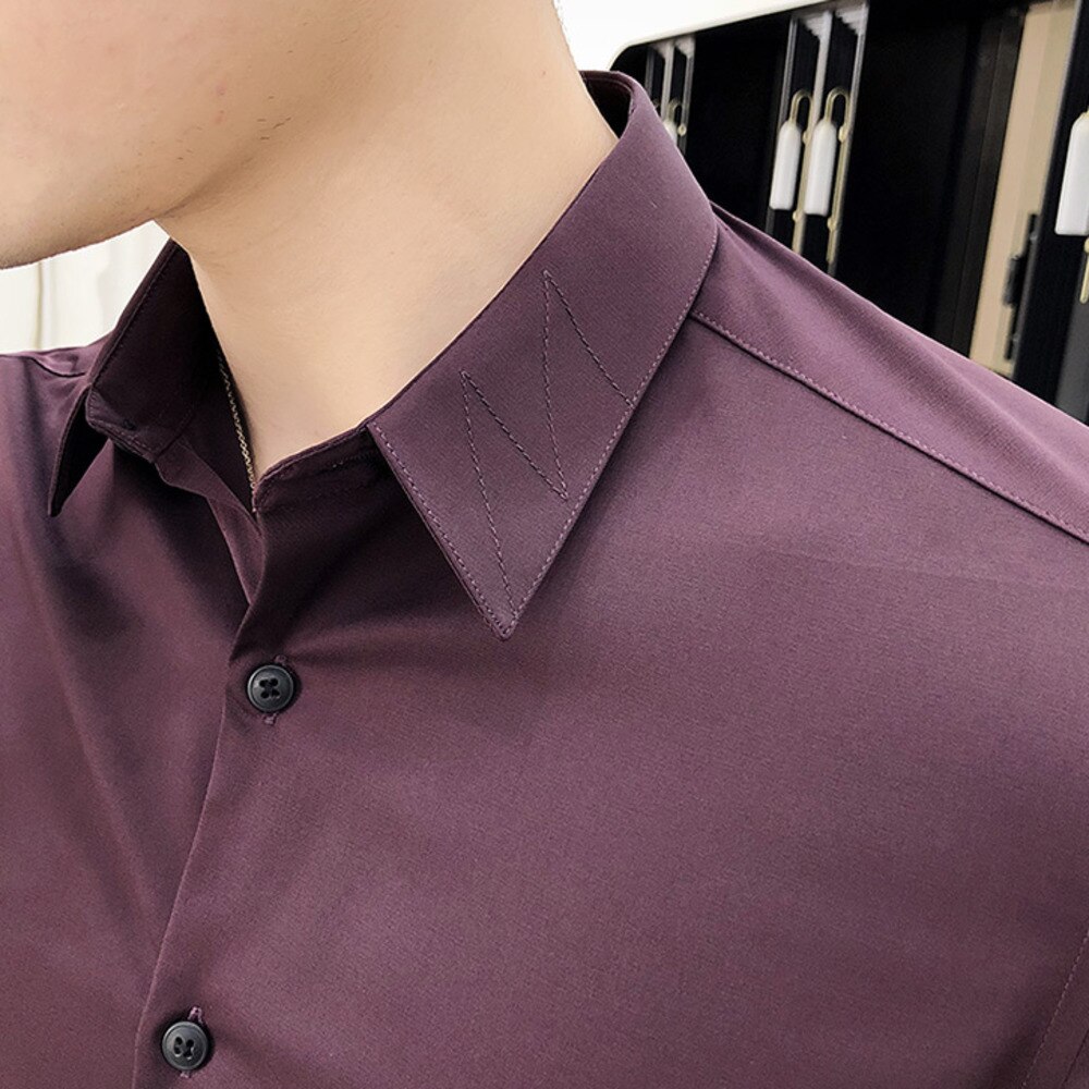 Siden långärmad skjorta herr klänning skjorta herr fritidsskjortor företag bröllop smoking skjorta camisa social masculina