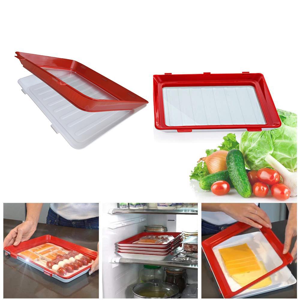 Bandejas de almacenamiento de alimentos apilables, bandeja elástica de conservación de alimentos, reutilizable, para mantener fresco el refrigerador, contenedor de almacenamiento de alimentos de cocina