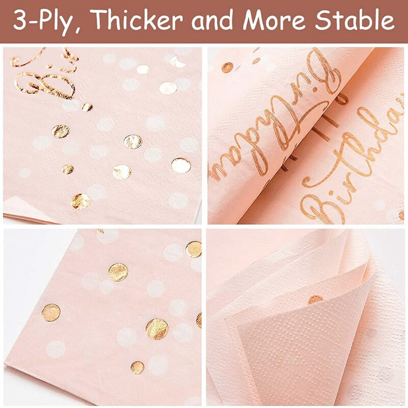 Serviettes joyeux anniversaire serviettes en papier 3 plis rose or décoration de Table décoration d'anniversaire pour enfants