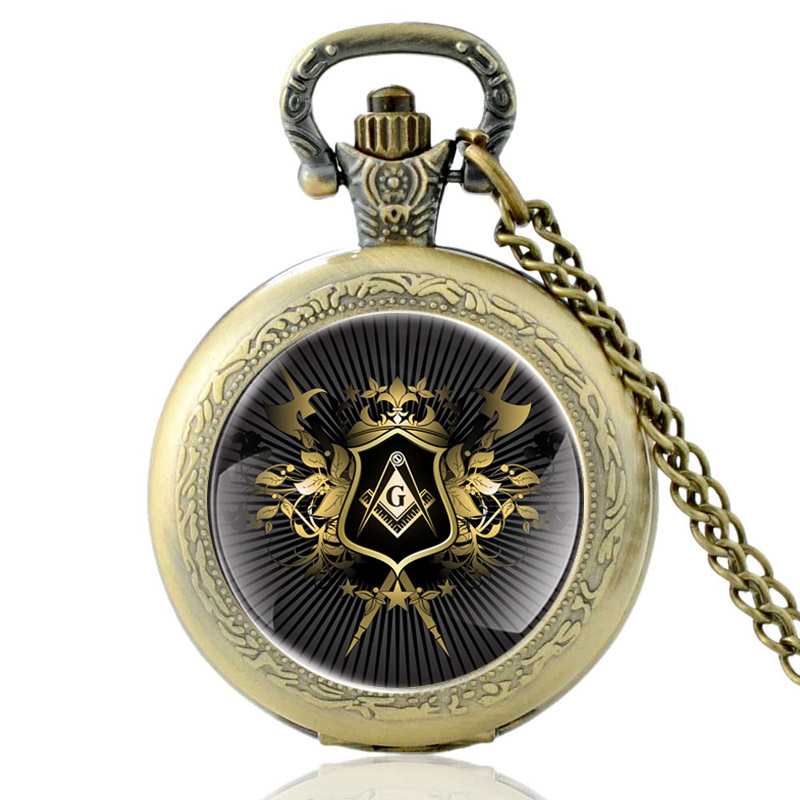 Vrijmetselarij Master Mason Glas Cabochon Quartz Zakhorloge Vintage Mannen Vrouwen Hanger Ketting Horloges: Bronze