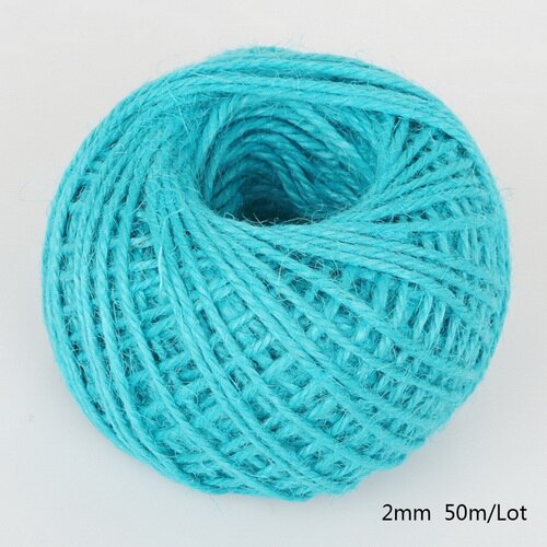 Rollo de cuerda de cáñamo de arpillera Natural, cordel de yute arpillera Natural, 2mm, macramé, decoración de etiquetas de boda, 1 rollo de 50M, varios colores: Peacock Blue