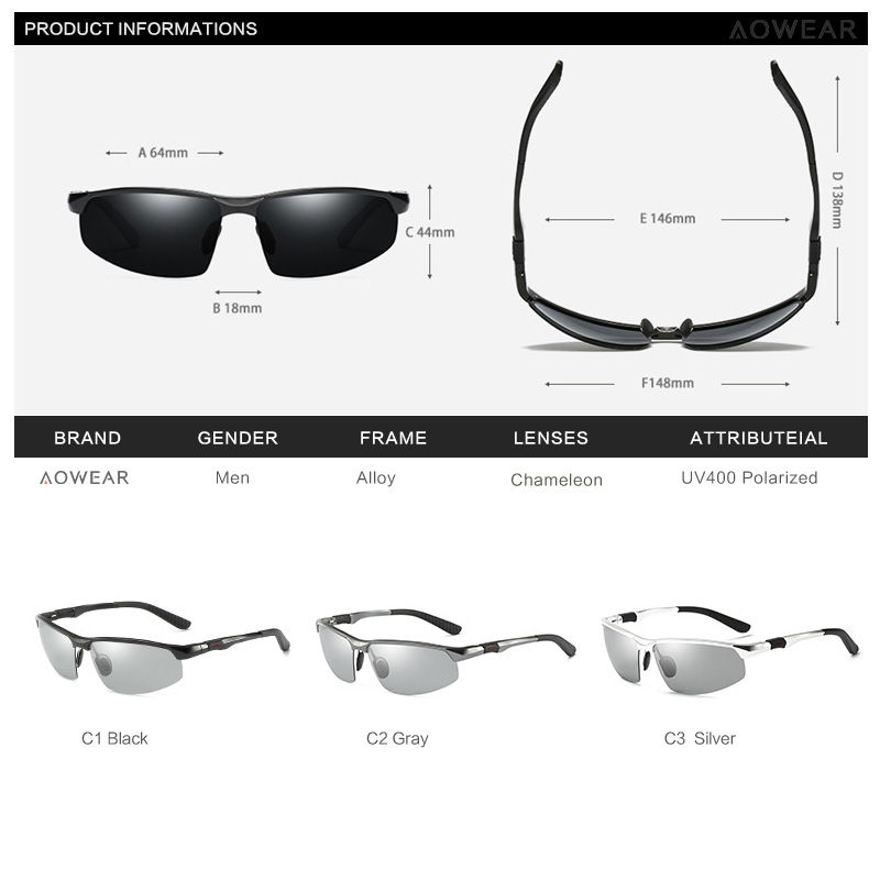 AOWEAR Photochromic Sunglasses Men Polarized Chameleon Glasses Male Change Color Sun Glasses HD Day Night Vision Driving Eyewear