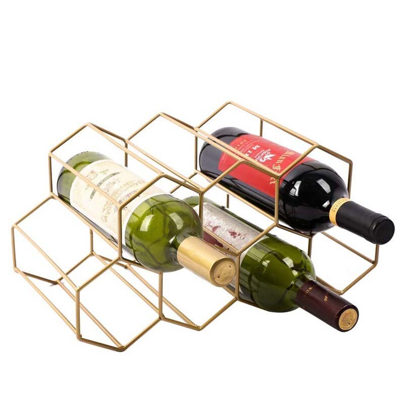 Hexagon 9 Bottle Wine Holder Display Modern Metal Honeycomb Wine Rack Wine Bottle Storage Beehive Tabletop Wine Rack