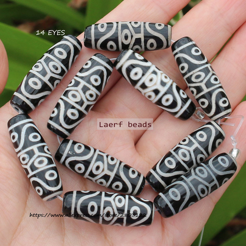 Ágata Natural negra/verde, cuentas de ágata Dzi del Tíbet antiguo, fabricación de joyas DIY, alrededor de 10x30mm, 1 pieza: Gris