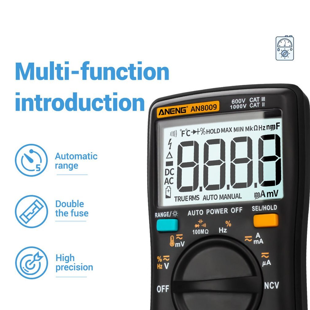ANENG AN8009 multimètre numérique 9999 compte True-RMS gamme automatique NCV ohmmètre tension ca/cc ampèremètre courant mètre température