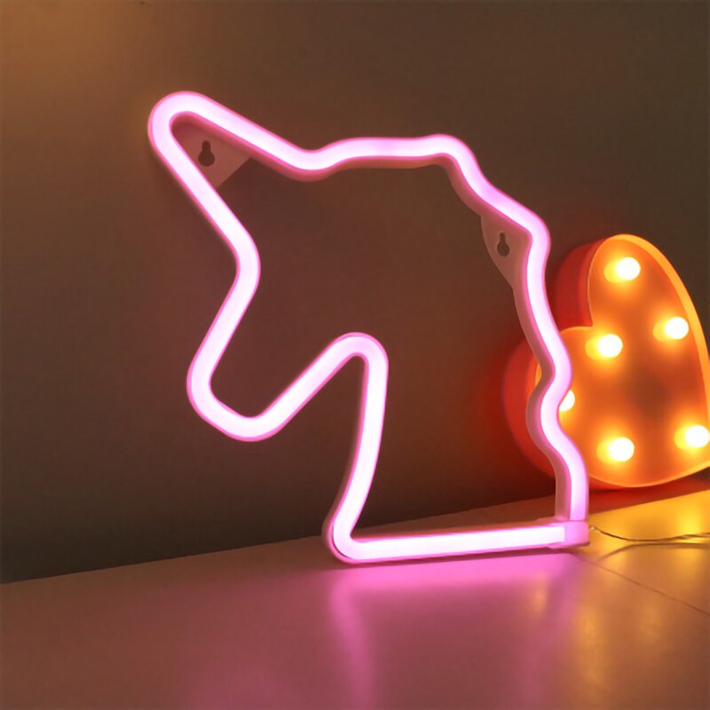 kreative LED Neon- Zeichen Licht Ebene bilden Wasserdichte Lampe für Zimmer Zauberstab Dekor Hochzeit Dekoration Weihnachten Schild Nacht Lichter: Einhorn / Rosa hell