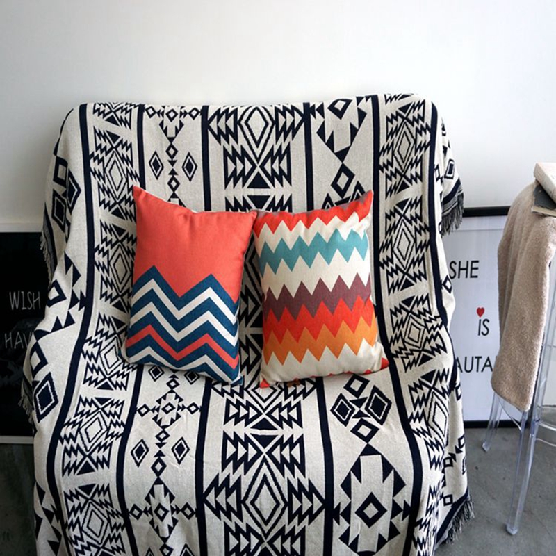 Manta de estilo indio de 180x340cm para uso en el hogar, manta con estampado geométrico para camas, manta gruesa de ganchillo para silla para dormir o sofá