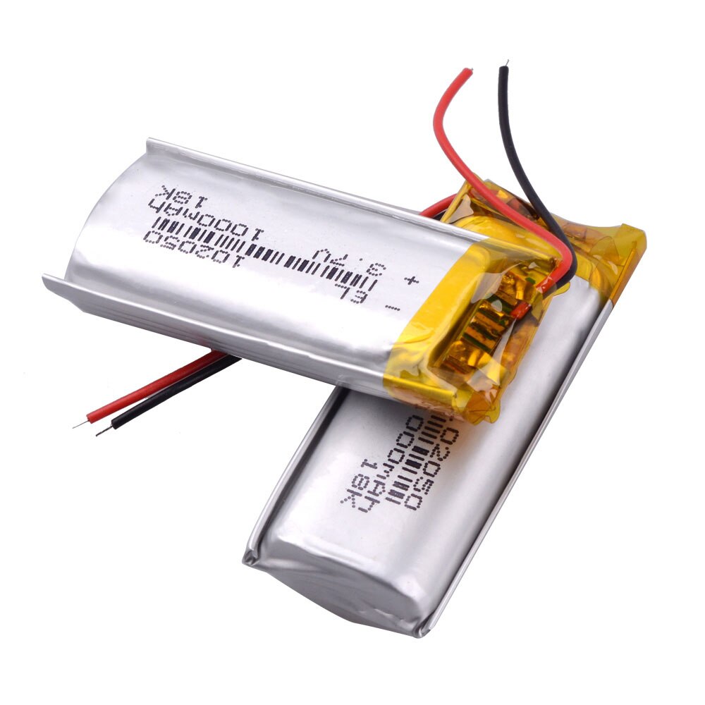 Batterie lithium-ion polymère 1000mah 3.7 V 102050, pour MP3 MP4 MP5 GPS KTV, batterie domestique, amplificateur audio, ordinateur, microphone: 2pcs