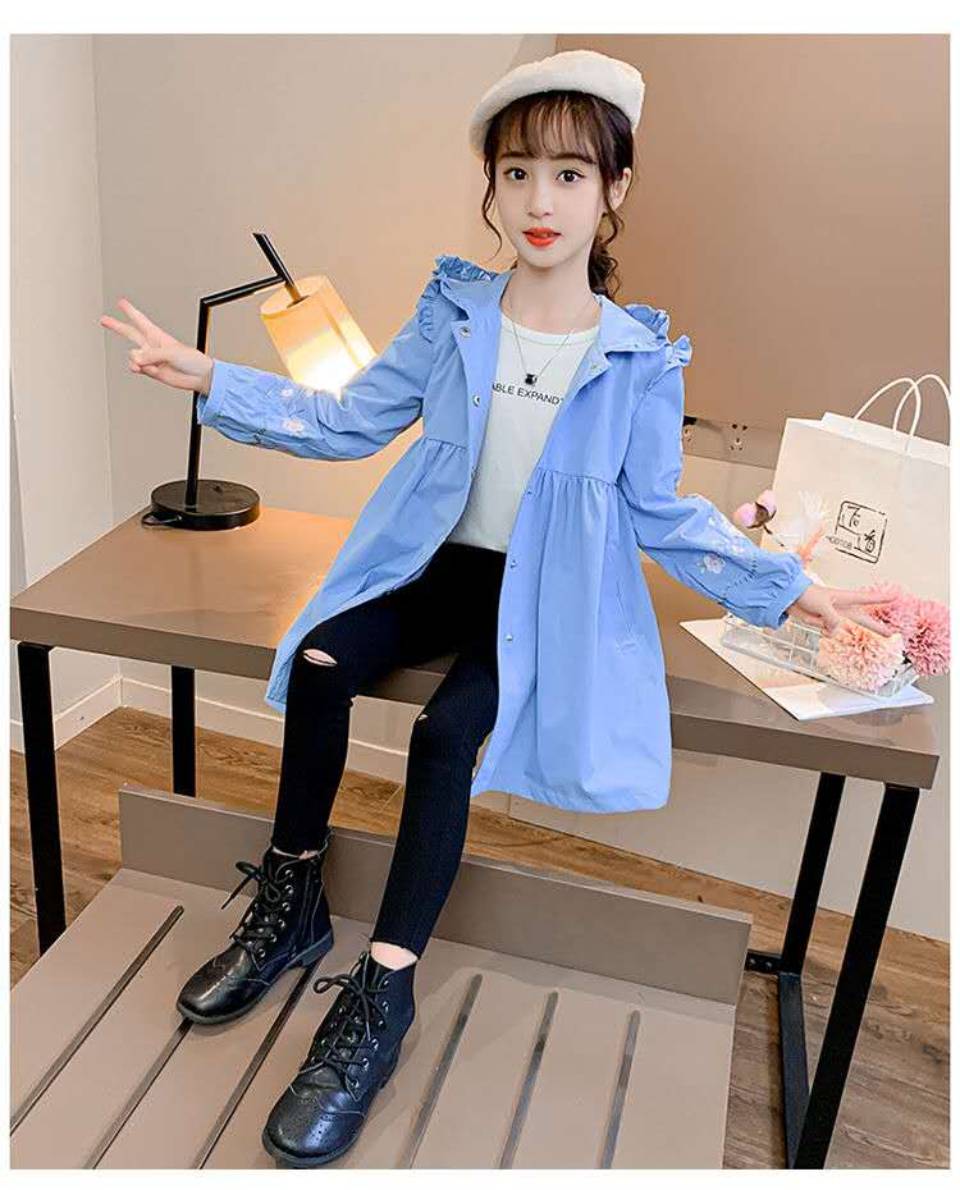 Lente meisje Jas Tiener Windjack Kinderen Lange Jas Herfst Hooded Bovenkleding Kinderkleding Outfits 4-13 Jaar: Lavendel / 3T