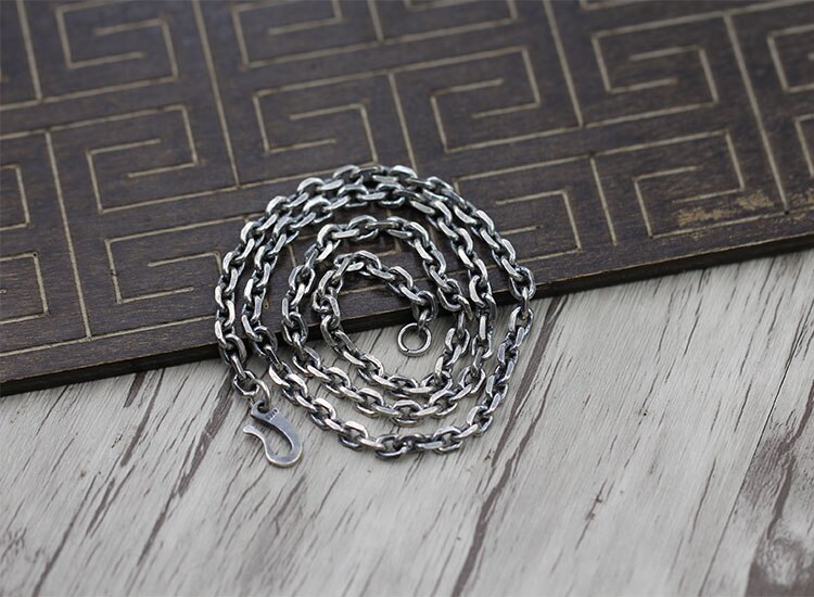 Solid 925 Sterling Zilver Thai Mannen Vrouwen Cuboid Link Mannen Geoxideerd Collier A3167