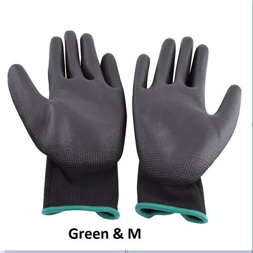 Guantes de trabajo de protección antiestática, con revestimiento de PU, antiestáticos, para guantes de trabajo electrónicos de CI, 12 par/lote: Green M