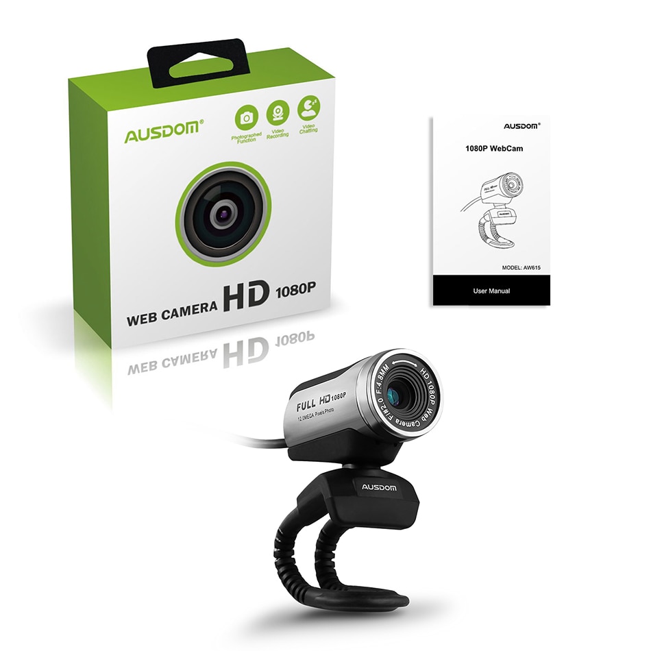 AUSDOM-caméra PC AW615, Webcam HD 2.0x1920 P, avec système de suppression de bruit, avec USB 1080, pour appels vidéos en ligne
