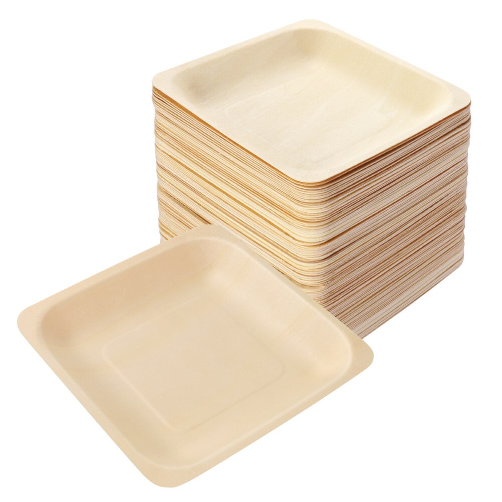 Rosenice 100Pcs Vierkante Wegwerp Houten Plaat Party Borden Servies Voor Bruiloft Restaurant Picknick Verjaardag 140x140mm: Default Title