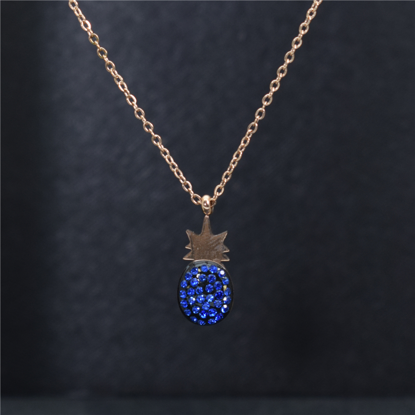 Unique Stainless Steel Gold Chain CZ Blue Butterfly Necklace For Women Bijoux Femme Pineapple Choker Necklaces Birthday BFF: Rose Gold Pineapple