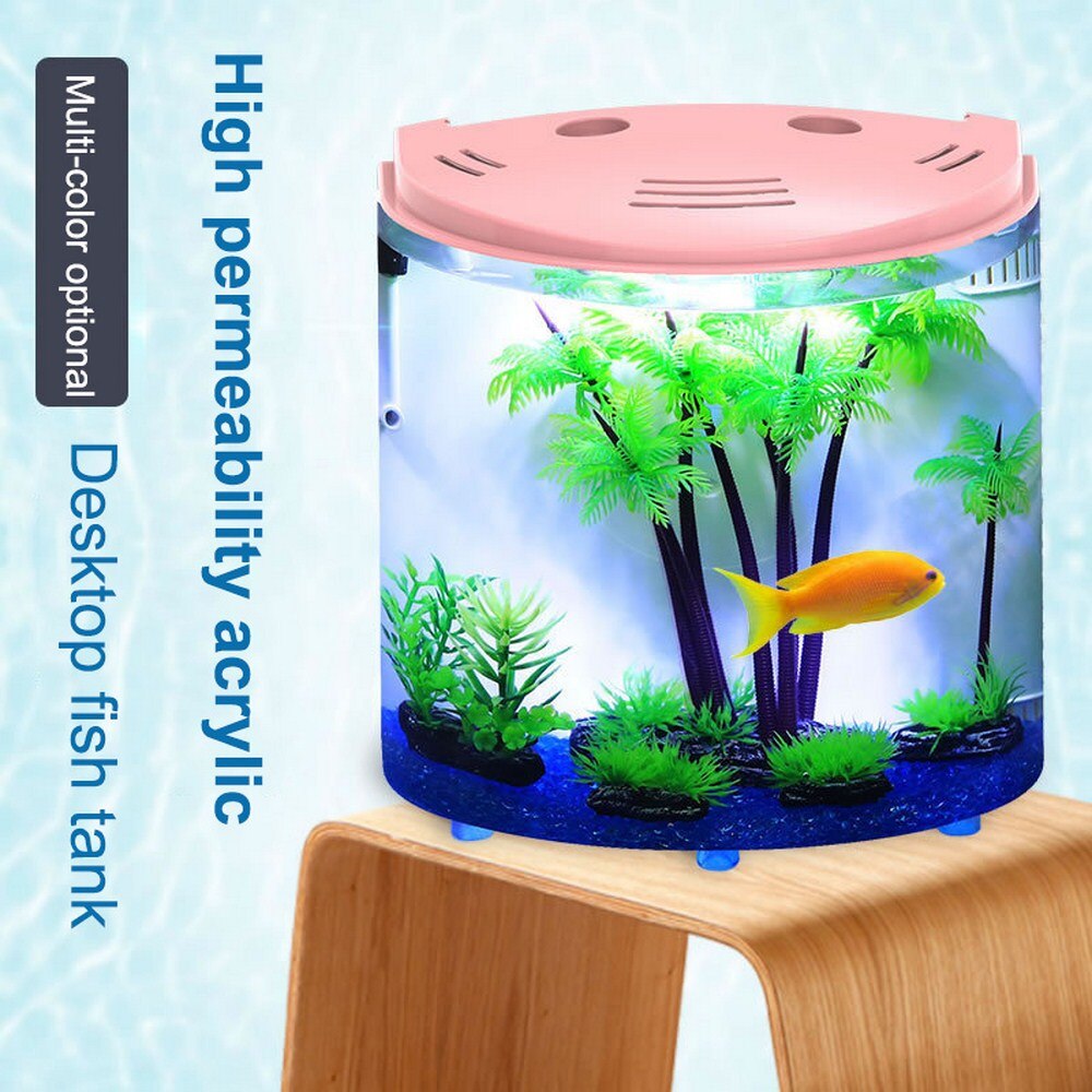 Akwarium 5L akwarium USB doprowadziło połowa księżyc mini akwarium akrylowe o dużej pojemności domu biura na biurko wodne artykuły dla zwierząt