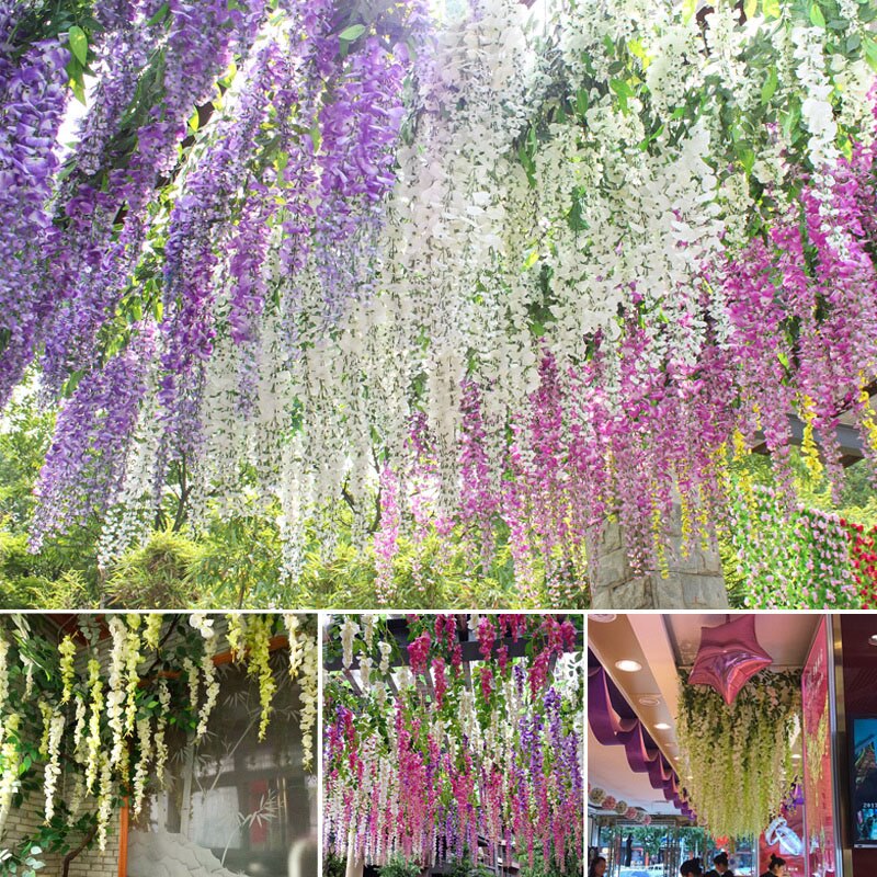 Guirnalda de arco de boda de enredadera de flores, glicinia Artificial, decoración verde falsa, follaje de plantas, hiedra, Fondo de pared, decoración colgante, 180cm