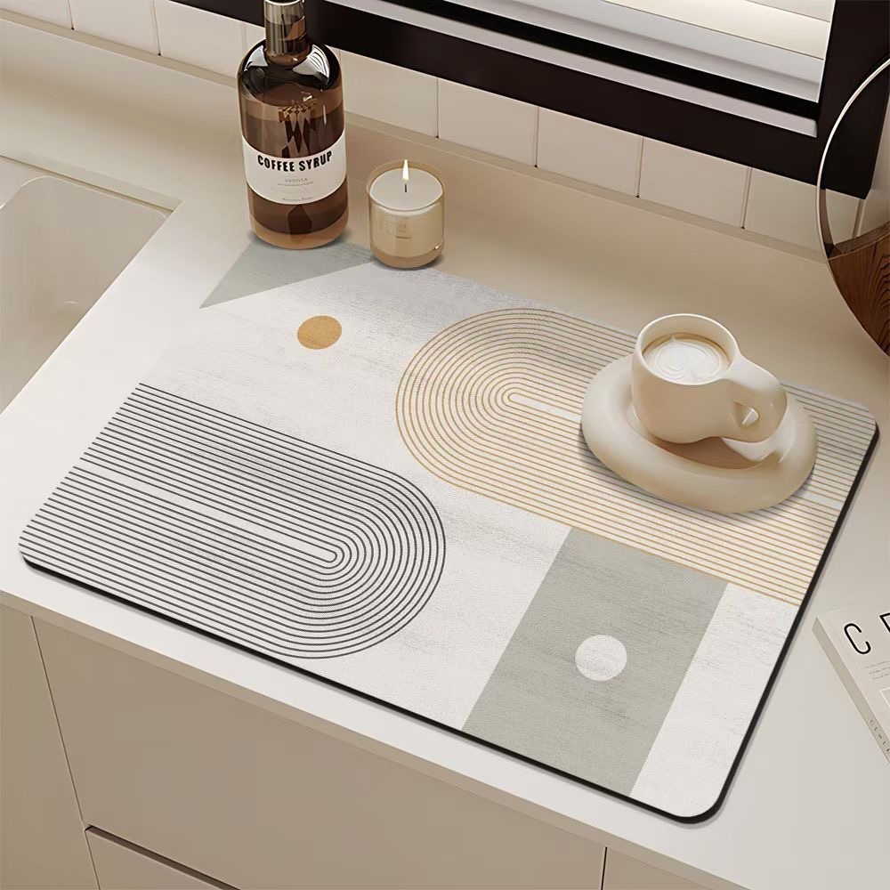 Minimalist Dish Drying Mat Counter Drainer Rack Pads Dining Table Absorbent Drain Pad Kitchen Tableware Placemat Bath Door Rugs: XL / Red