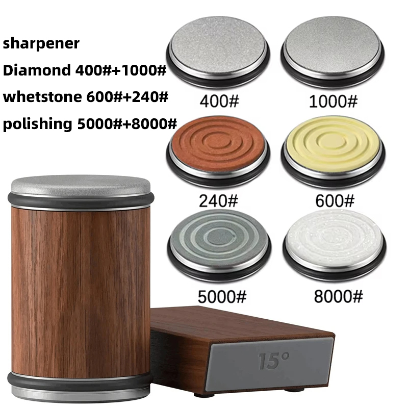 Rolling Knife Sharpener Magnetic Knife Holder Diamond Sharpening Stone with15and20 Degrees Angle Roller Kitchen Accessory set: army green