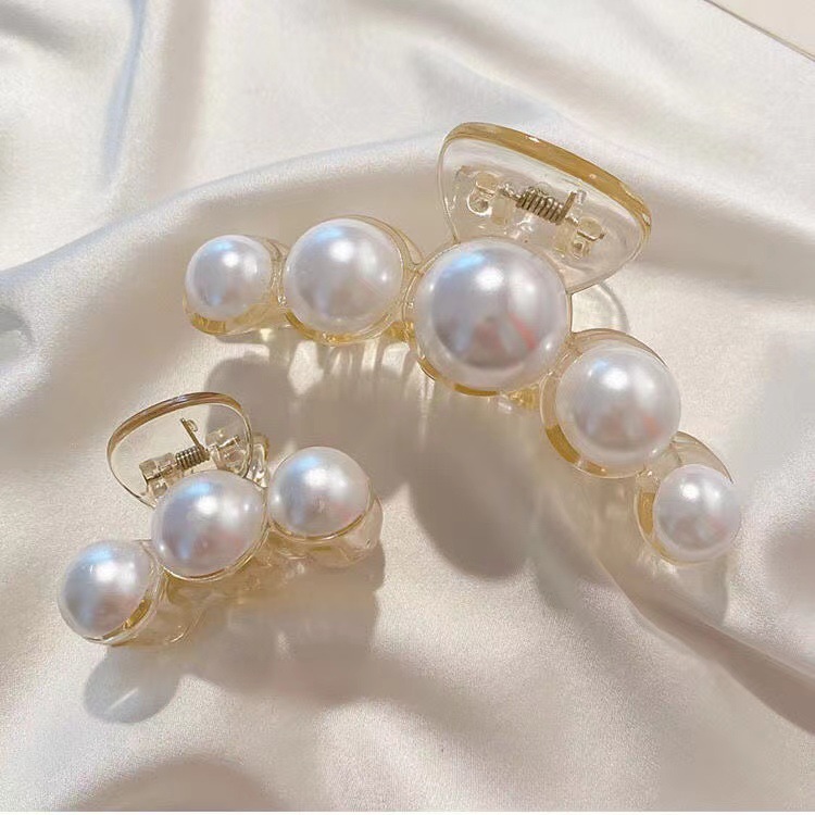 Pinza para el pelo acrílica con perlas para mujer, pinzas transparentes elegantes para el cabello, pinzas geométricas huecas simples para el baño, accesorios para el cabello: Azul oscuro