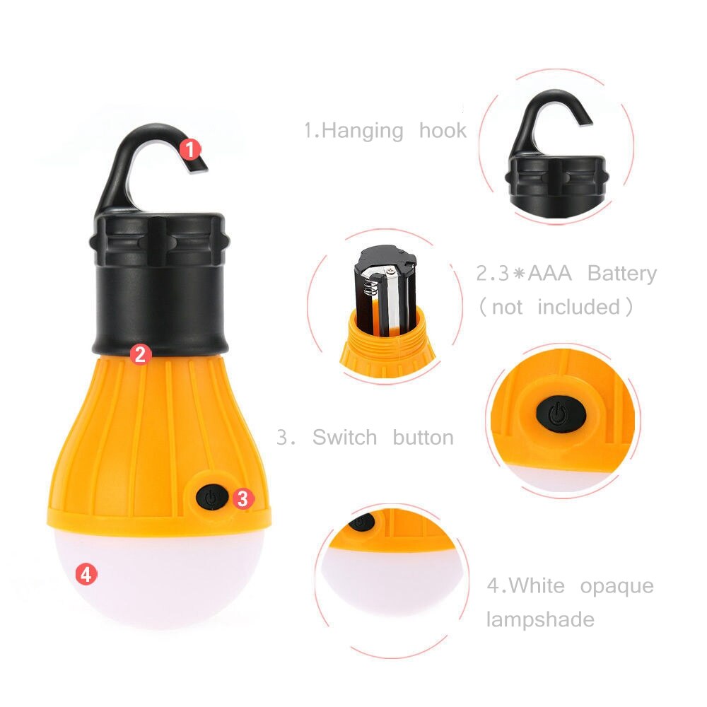 1pc campinglampor led-lampa batteridriven tältlampa krok tältlampa 5 färger hänglampa bärbar lykta