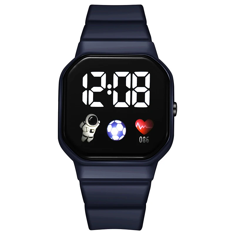2024 LED-Digitaluhr für freundlicher, Jungen, Mädchen, FußBall, Sportuhren, Silikon-Digitaluhr, lässige elektronische freundlicher-Armbanduhr: Dunkelblau